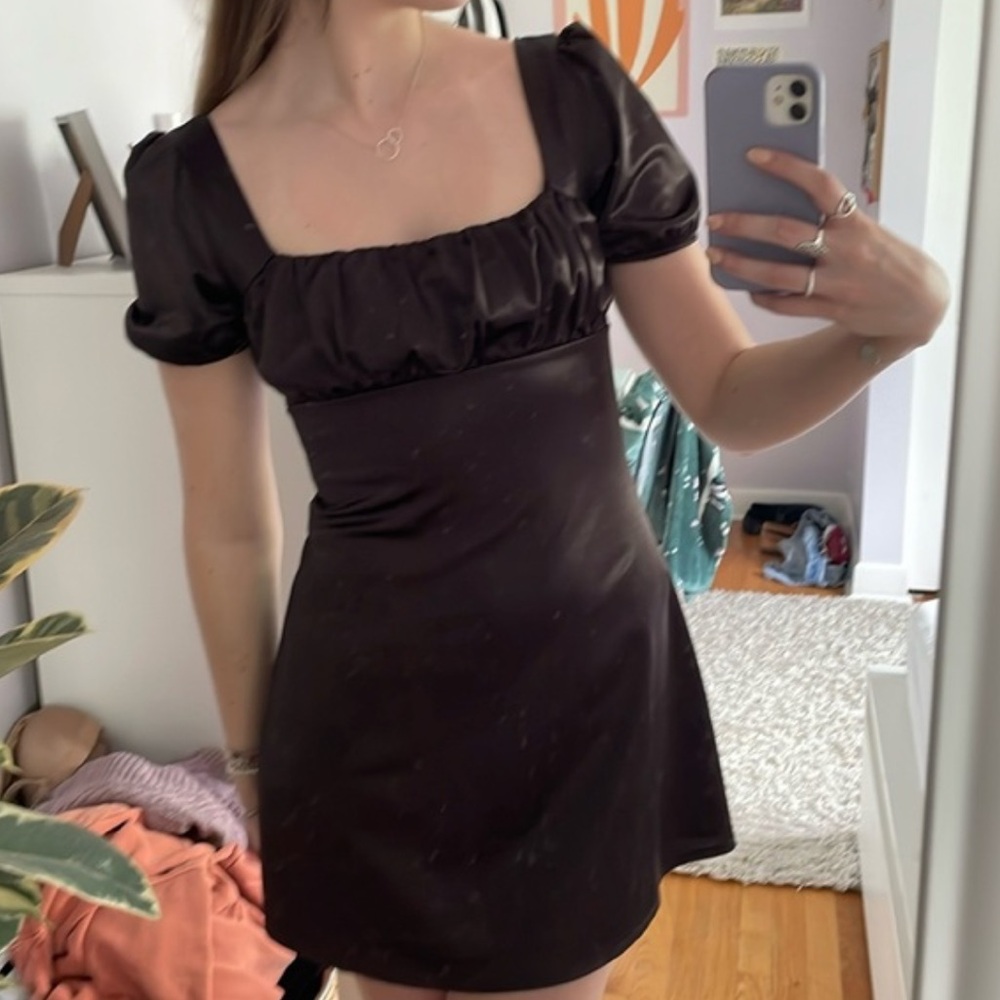 H&M Silk Puff Sleeve Mini Dress